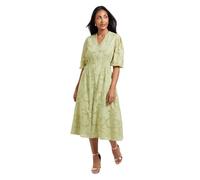 Wallis Women's Petite Floral Jacquard Button Midi Dress in Sage | Size: 14 Wallis Sage 14