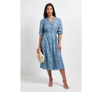 Wallis Women's Petite Floral Jacquard Button Midi Dress in Blue | Size: 14 Wallis Blue 14