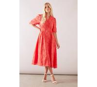 Wallis Women's Petite Floral Jacquard Button Midi Dress in Coral | Size: 12 Wallis Coral 12