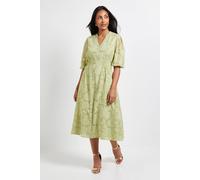 Wallis Women's Petite Floral Jacquard Button Midi Dress in Sage | Size: 14 Wallis Sage 14