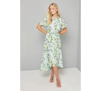 Wallis Petite Floral Jacquard Cape Sleeve Midi Dress In Mint mint