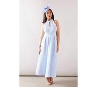 Wallis Petite Floral Jacquard Halterneck Midaxi Dress In Blue blue 8