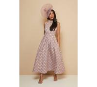 Wallis Petite Floral Jacquard Halterneck Midaxi Dress In Rose rose 16
