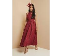 Wallis Petite Floral Jacquard Halterneck Midaxi Dress In Wine wine 14