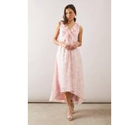 Wallis Petite Floral Jacquard Ruffle Hi-Low Midi Dress In Coral coral 12