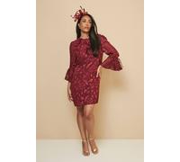 Wallis Petite Floral Jacquard Ruffle Shift Dress In Berry berry 12