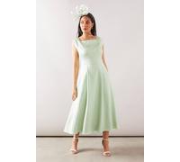 Petite Floral Jacquard Satin Fit & Flare Midaxi Dress Wallis Pistachio 12