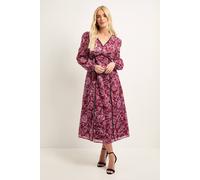 Wallis Women's Petite Floral Jacquard Seam Detail Midi Dress in Plum | Size: 18 Wallis Plum 18