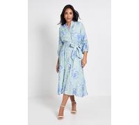 Wallis Petite Floral Lace Insert Collarless Shirt Dress In Sage sage 10