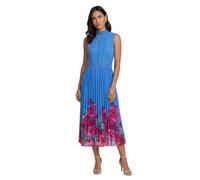 Wallis Petite Floral Lace Insert Pleated Midi Dress, 12, Blue