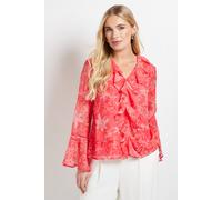 Wallis Petite Floral Lace Trim Ruffle Blouse In Pink pink