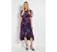 Wallis Petite Floral Mesh Pleated Midi Dress In Blue blue