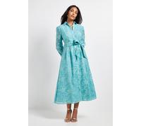 Wallis Women's Petite Floral Organza Belted Midi Dress in Blue | Size: 12 Wallis Blue 12