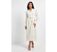 Wallis Women's Petite Floral Organza Belted Midi Dress in Ivory | Size: 14 Wallis Ivory 14