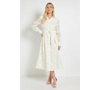 Wallis Petite Floral Organza Belted Midi Dress In Ivory ivory
