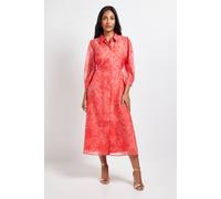 Wallis Women's Petite Floral Organza Button Midi Dress in Coral | Size: 12 Wallis Coral 12