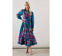 Wallis Petite Floral Organza Collarless Shirt Dress In Aqua aqua 12