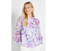 Wallis Petite Floral Organza Collarless Shirt In Blue blue 8