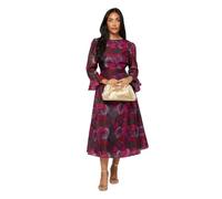 Wallis Women's Petite Floral Organza Flute Sleeve Midi Dress in Black | Size: 10 Wallis Black 10