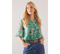 Wallis Petite Floral Organza Ruffle ¾ Sleeve Blouse In Green green 18
