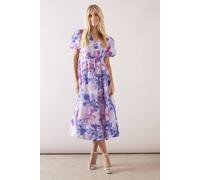 Wallis Petite Floral Organza Seam Detail Midaxi Dress In Lilac lilac 14