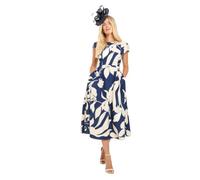 Wallis Petite Floral Ottoman Fit & Flare Midi Dress, 12, Navy