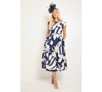 Wallis Petite Floral Ottoman Fit & Flare Midi Dress, 12, Navy