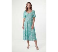 Wallis Petite Floral Ottoman Twill Button Midi Dress In Sage sage