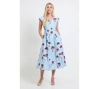 Wallis Women's Petite Floral Ottoman Twill Midi Dress in Blue | Size: 20 Wallis Blue 20