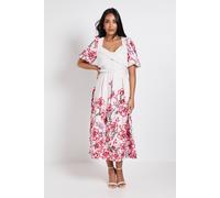 Wallis Women's Petite Floral Ottoman Twist Midi Dress in Ivory | Size: 8 Wallis Ivory 8