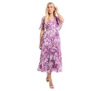 Wallis Petite Floral Pleated Cape Sleeve Midi Dress, 10, Pink