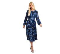 Wallis Petite Floral Pleated Midi Dress, 12, Navy