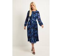 Wallis Petite Floral Pleated Midi Dress In Navy navy 20