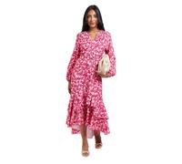 Wallis Petite Floral Print Button Midi Shirt Dress, 12, Pink