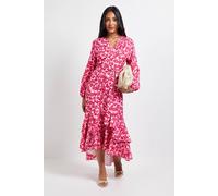 Wallis Petite Floral Print Button Midi Shirt Dress, 12, Pink