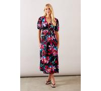 Wallis Petite Floral Print Button Through Midi Dress In Black black 12