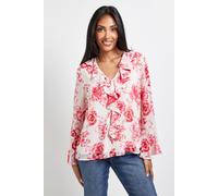 Wallis Women's Petite Floral Print Ruffle Detail Blouse in Pink | Size: 14 Wallis Pink 14
