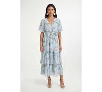 Wallis Women's Petite Floral Print Ruffle MAXI Dress in Blue | Size: 12 Wallis Blue 12