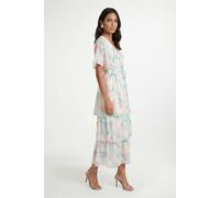 Wallis Petite Floral Print Ruffle Maxi Dress In Ivory ivory