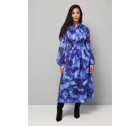 Wallis Petite Floral Print Shirred Waist Midi Dress In Navy navy 18