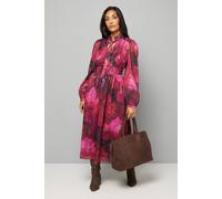 Wallis Petite Floral Print Shirred Waist Midi Dress In Pink pink 8