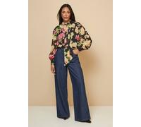 Petite Floral Print Tie Neck Blouse Wallis Black 16