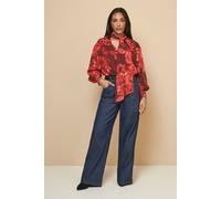 Wallis Petite Floral Print Tie Neck Blouse In Burgundy burgundy 14