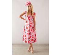 Wallis Petite Floral Print Twill Midi Dress In Pink pink 16