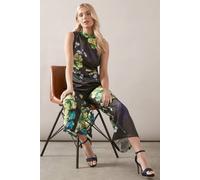 Wallis Petite Floral Printed Satin Belted Jumpsuit In Black black 20