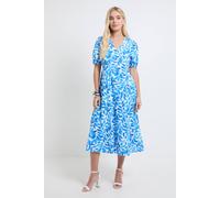 Wallis Women's Petite Floral Ruched Midi Dress in Blue | Size: 16 Wallis Blue 16