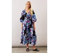 Petite Floral Ruched Waist Midaxi Tea Dress Wallis Black 10