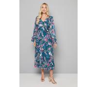 Wallis Petite Floral Ruffle Belted Midaxi Dress In Green green 18