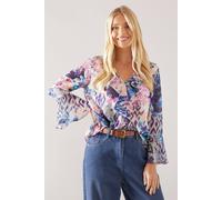 Wallis Petite Floral Ruffle Chiffon Blouse In Navy navy