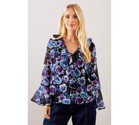 Wallis Petite Floral Ruffle Detail Blouse In Black black 8